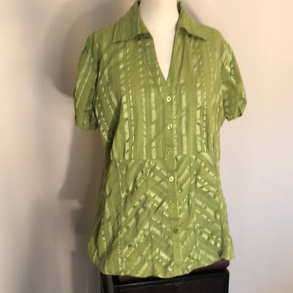 Ashley Stewart Button front blouse, Short sleeves, pale moss green Sz 14